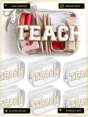 Teacher Appreciation Gift Set 6 Clear Makeup Bags PVC Waterproof Cosmetic Pouch